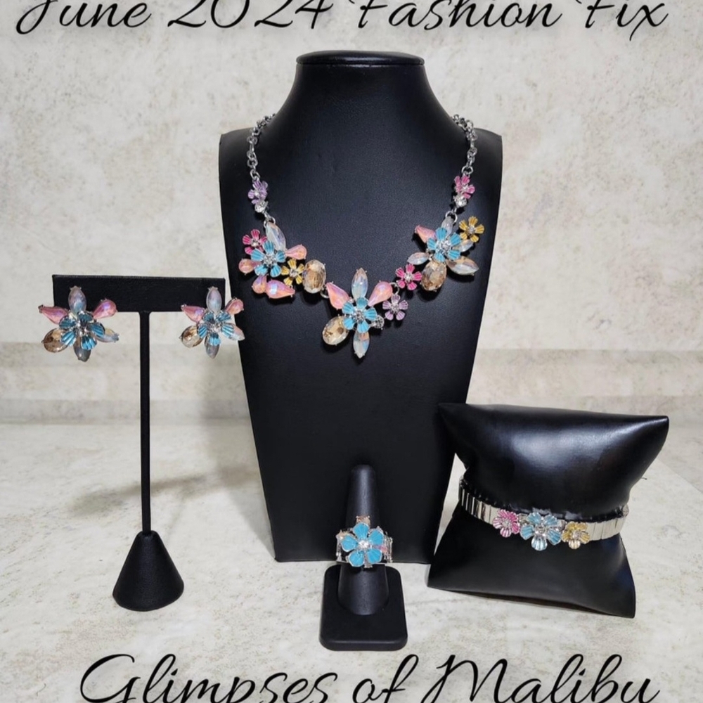 Glimpses of Malibu Multicolor Floral Crystal Necklace Set - Women Jewelry